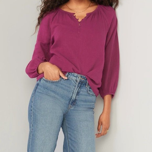 Old Navy Shirred Long-Sleeve Top — Berry-Pink — Never Worn! - Picture 1 of 4
